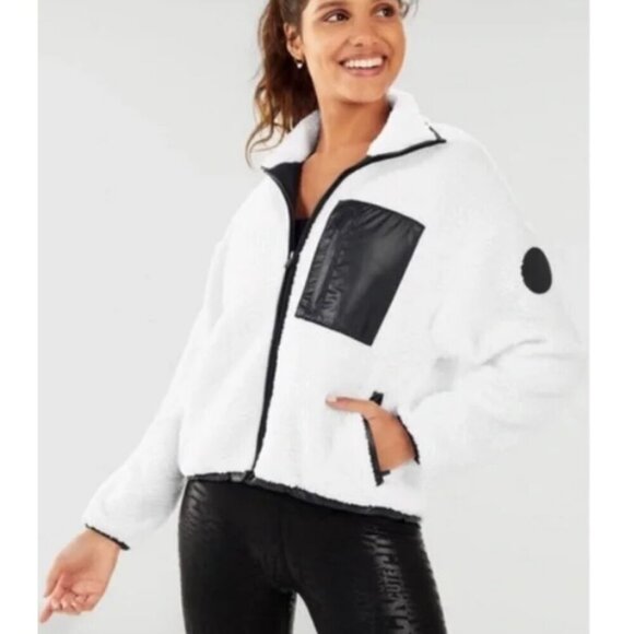 Fabletics Jackets & Blazers - Fabletics Women's Size Medium Cozy White Sherpa Jacket With Black Accents